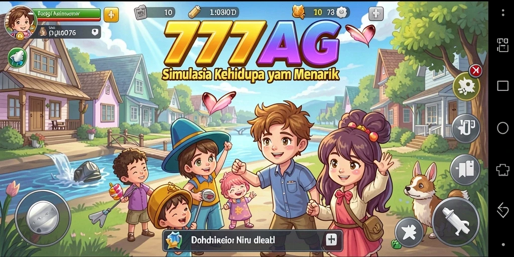 Screenshot gameplay menunjukkan para pemain menikmati simulasi kehidupan dalam 777AG.