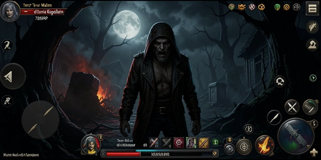 Screenshot 789RP menunjukkan gameplay menyeramkan dengan suasana gelap.