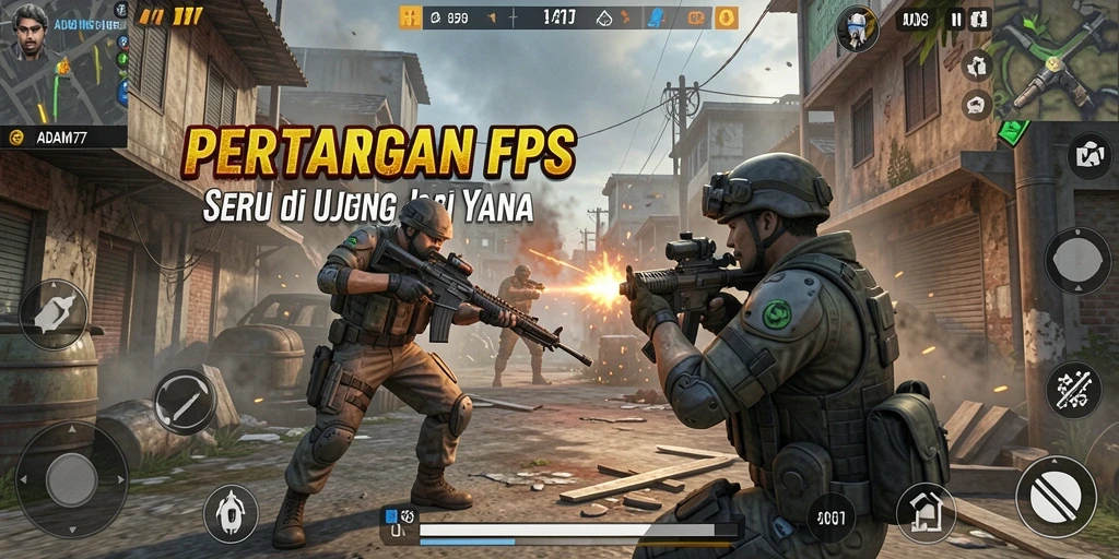 Screenshot utama ADAM77 menampilkan aksi gameplay FPS yang mendebarkan.