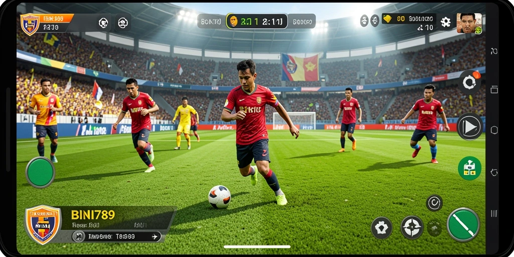 Screenshot BNI789 menampilkan aksi menegangkan dalam gameplay sepak bola.