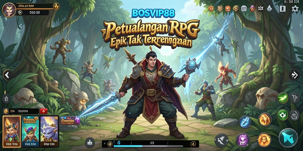 Tangkapan layar BOSVIP88 menampilkan pertarungan RPG yang mendebarkan.