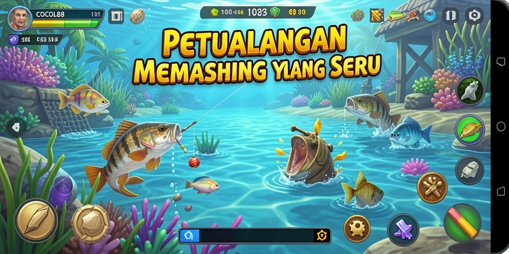 Screenshot gameplay COCOL88 menampilkan aksi seru saat memancing.