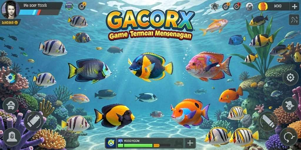Screenshot gameplay GACORX dengan ikan berwarna-warni yang menantang.