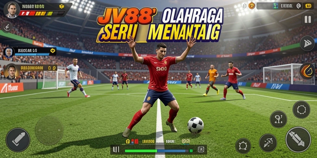 Tampilan gameplay seru dari JV88 yang menampilkan pertandingan olahraga.