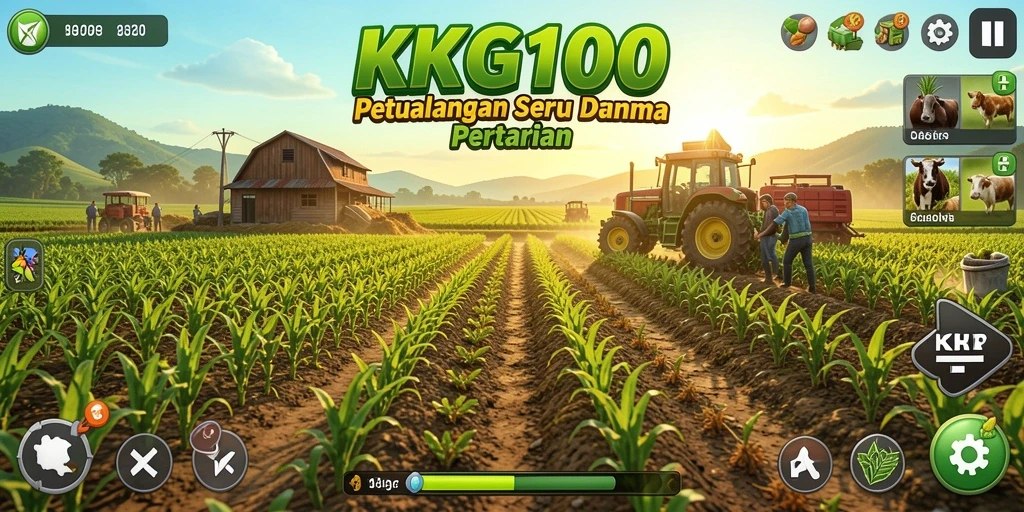 Gameplay KPK100 menampilkan petualangan seru di ladang pertanian.