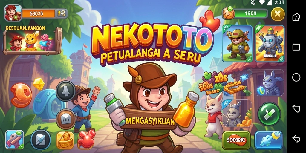 Tangkapan layar NEKOTOTO menunjukkan karakter bermain dalam aksi menghindari rintangan.
