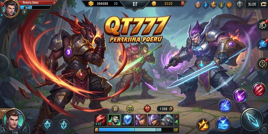 Screenshot menunjukkan aksi intense dalam gameplay MOBA QT777.