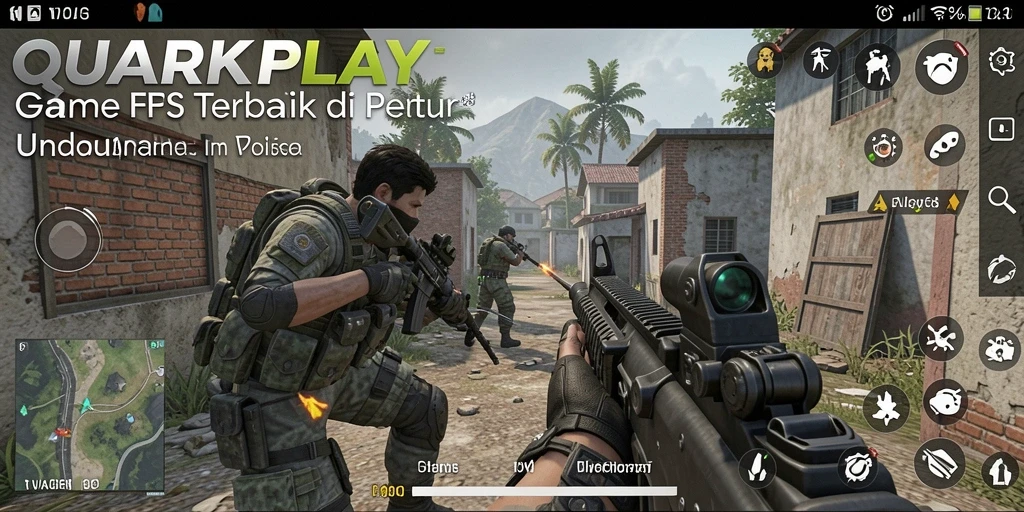 Screenshot utama QUARKPLAY menunjukkan aksi bermain yang intens dan mendebarkan.