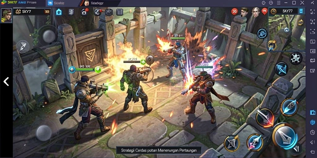 Gameplay <strong>SKY77</strong> menunjukkan pertempuran strategi yang mendebarkan dan dinamis.