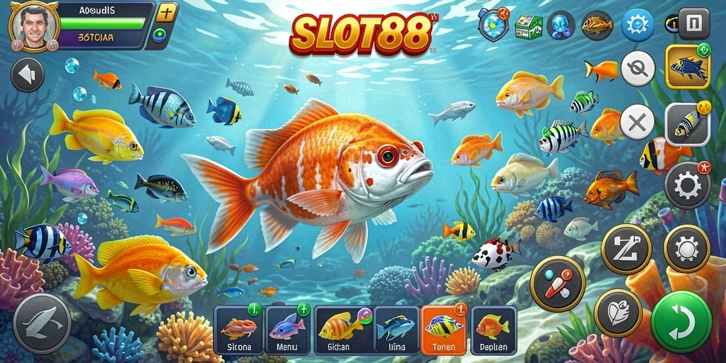 Tampilan gameplay SLOT88 yang seru dengan berbagai ikan yang dapat ditangkap.