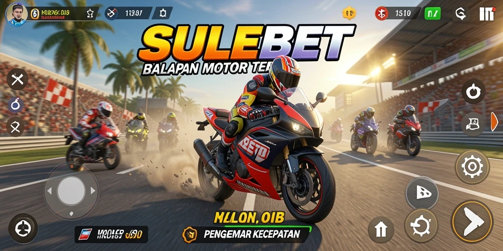 Gameplay SULEBET menampilkan balapan motor yang seru dan menegangkan.