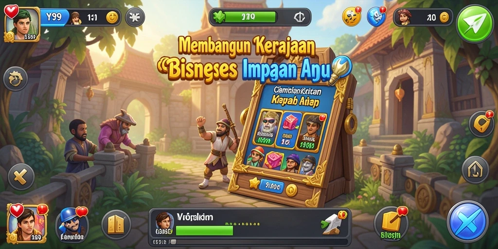 Tampilan gameplay Y89 yang menampilkan keseruan membangun kerajaan bisnis.